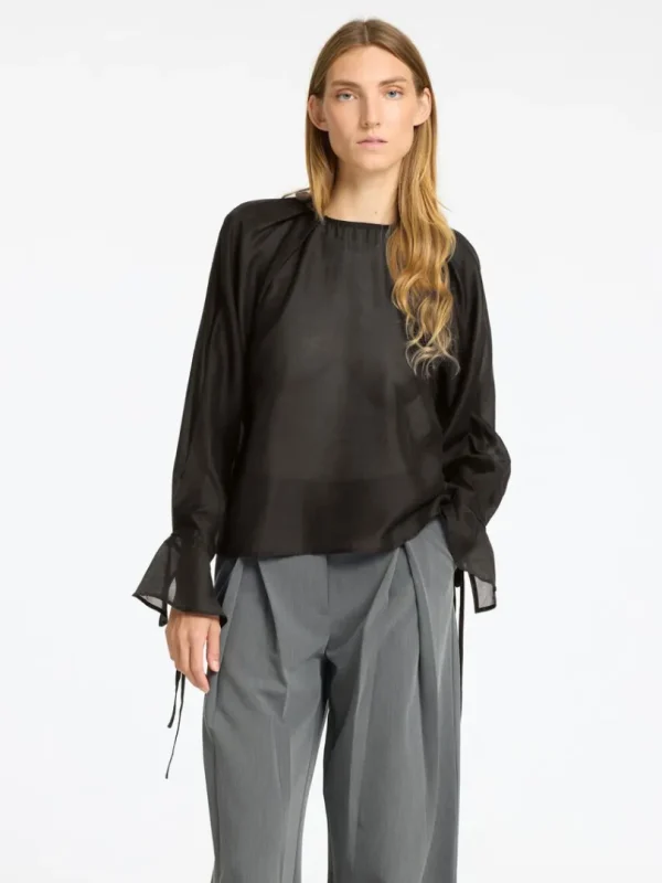 Toppe Og Bluser>SELECTED DETALJERET LANGÆRMET BLUSE Black