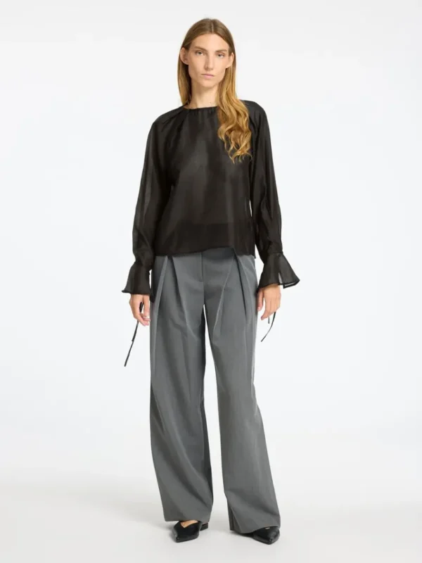 Toppe Og Bluser>SELECTED DETALJERET LANGÆRMET BLUSE Black