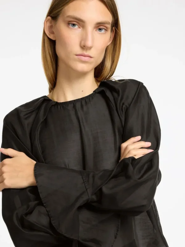 Toppe Og Bluser>SELECTED DETALJERET LANGÆRMET BLUSE Black