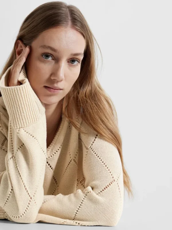 Strik>SELECTED DIAMANDPRINT STRIKTRØJE Beige