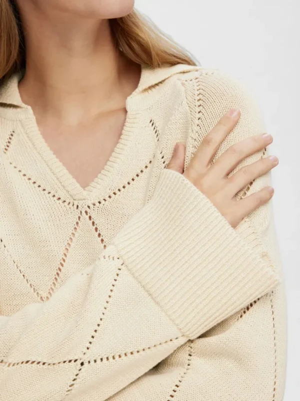 Strik>SELECTED DIAMANDPRINT STRIKTRØJE Beige