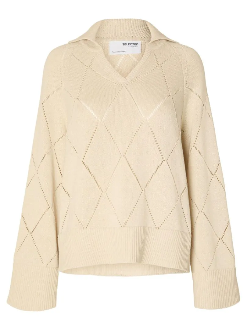 diamandprint_striktrje_5.webp Strik>SELECTED DIAMANDPRINT STRIKTRØJE Beige