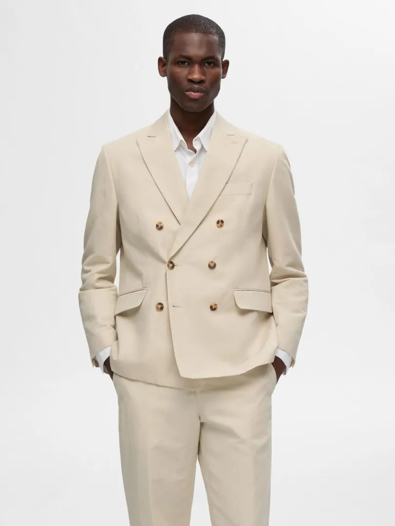 dobbeltradet_blazer_0.webp Jakkesæt & Blazers>SELECTED DOBBELTRADET BLAZER Beige