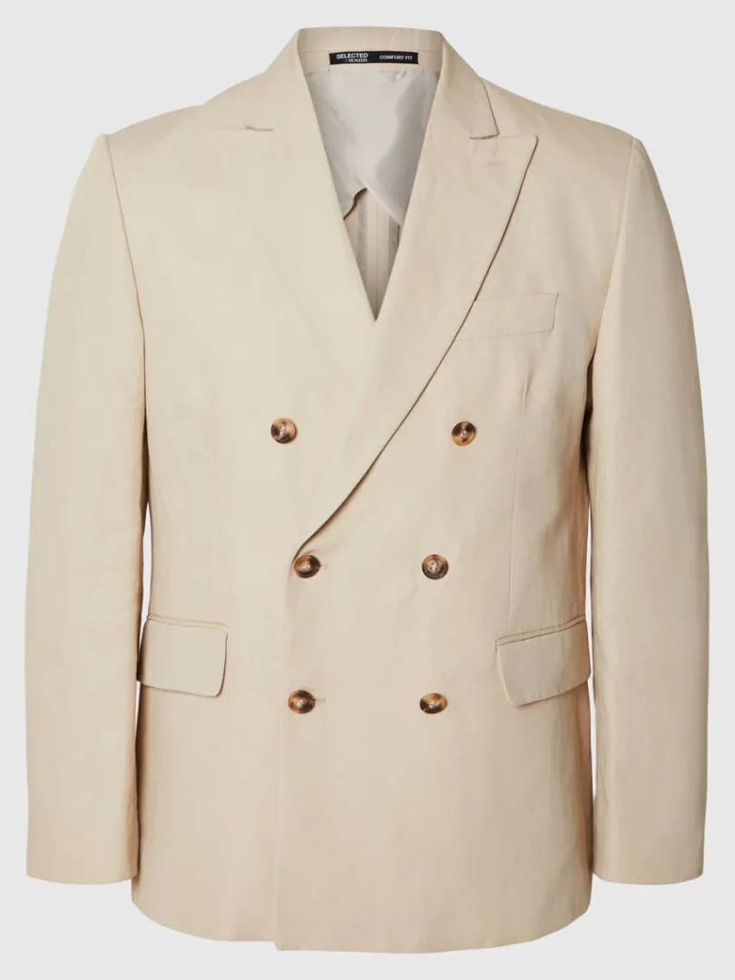 dobbeltradet_blazer_4.webp Jakkesæt & Blazers>SELECTED DOBBELTRADET BLAZER Beige