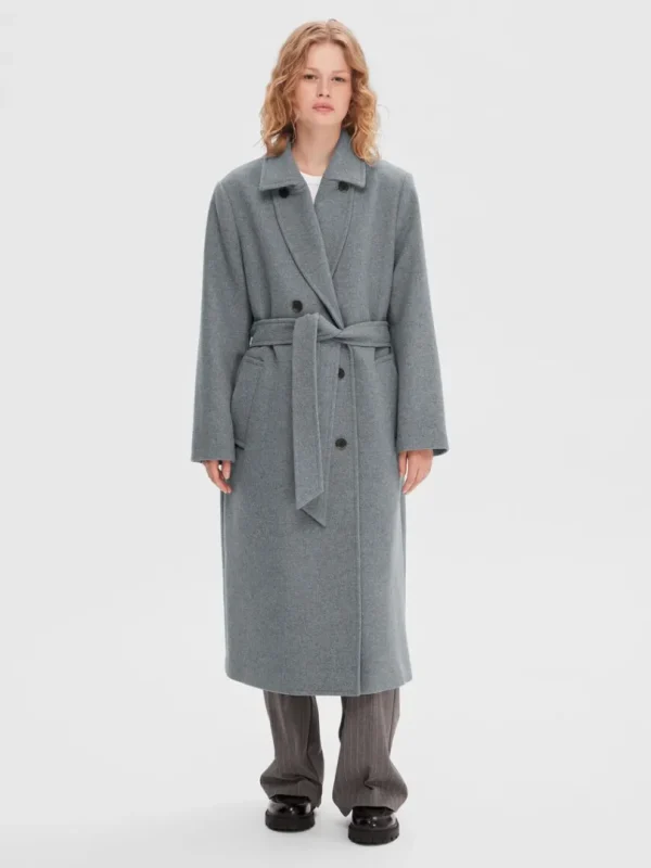 Overtøj>SELECTED DOBBELTRADET FRAKKE Grey