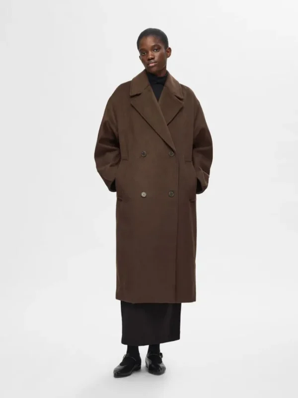 Overtøj>SELECTED DOBBELTRADET FRAKKE Brown