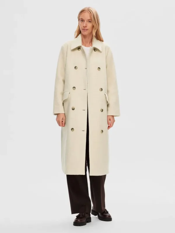 Overtøj>SELECTED DOBBELTRADET FRAKKE Beige