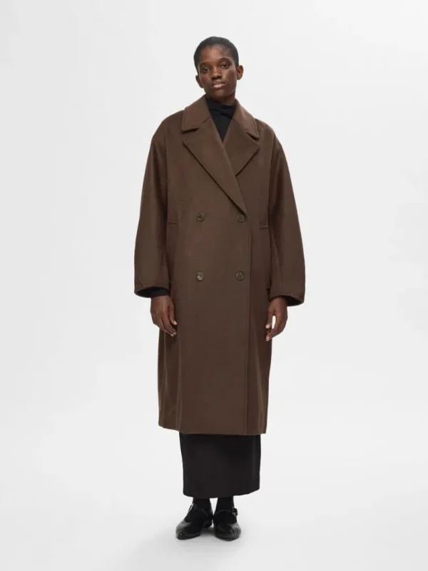 Overtøj>SELECTED DOBBELTRADET FRAKKE Brown