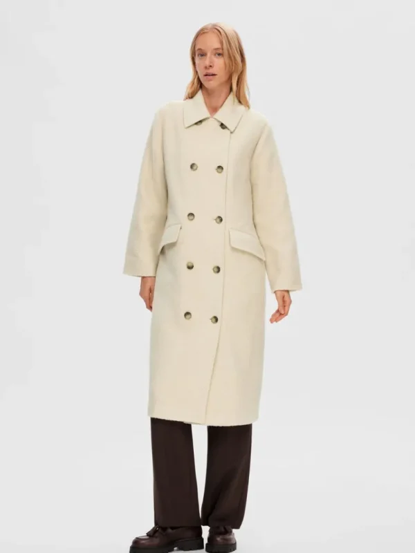Overtøj>SELECTED DOBBELTRADET FRAKKE Beige