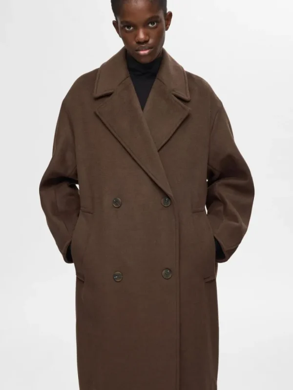 Overtøj>SELECTED DOBBELTRADET FRAKKE Brown