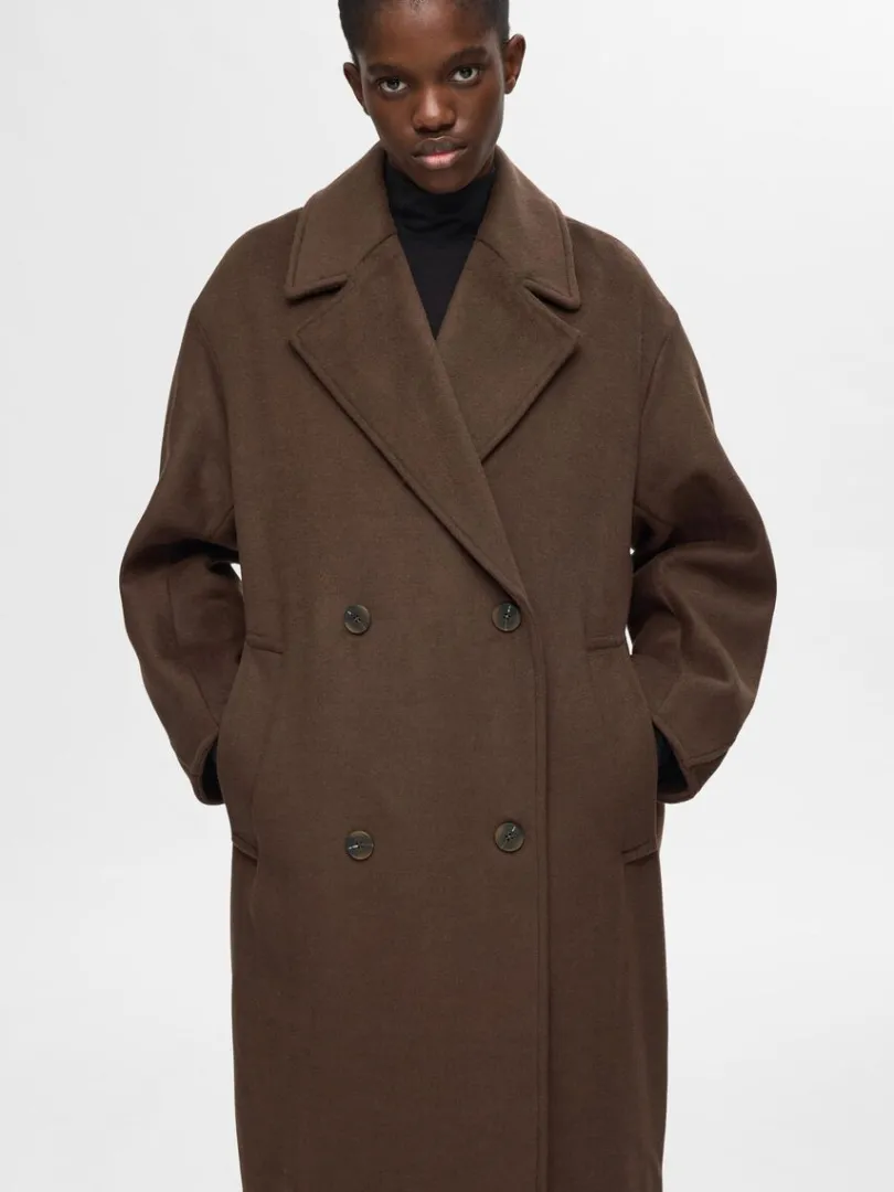 dobbeltradet_frakke_2.webp Overtøj>SELECTED DOBBELTRADET FRAKKE Brown