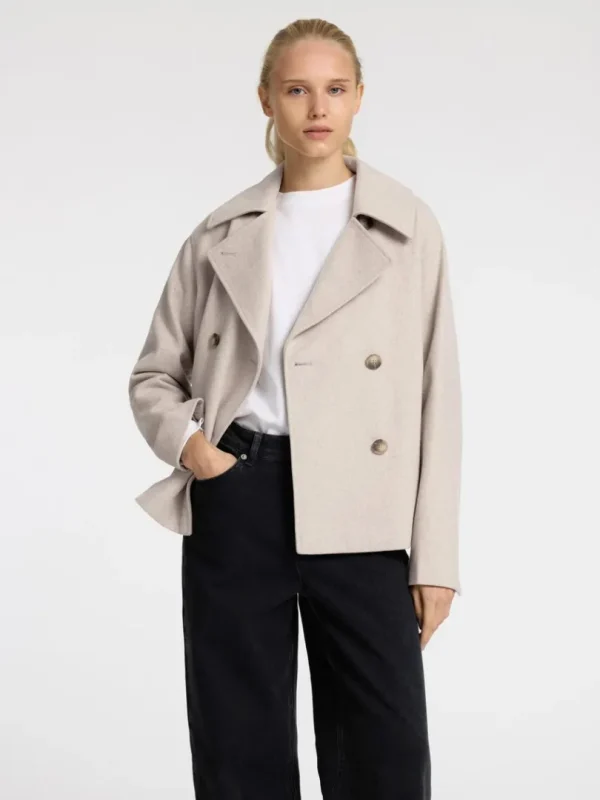 Overtøj>SELECTED DOBBELTRADET KORT JAKKE Beige