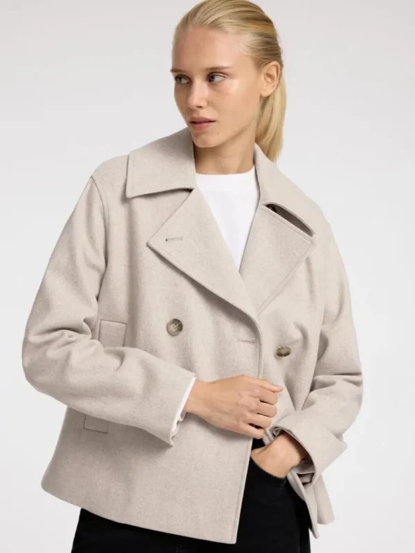 Overtøj>SELECTED DOBBELTRADET KORT JAKKE Beige
