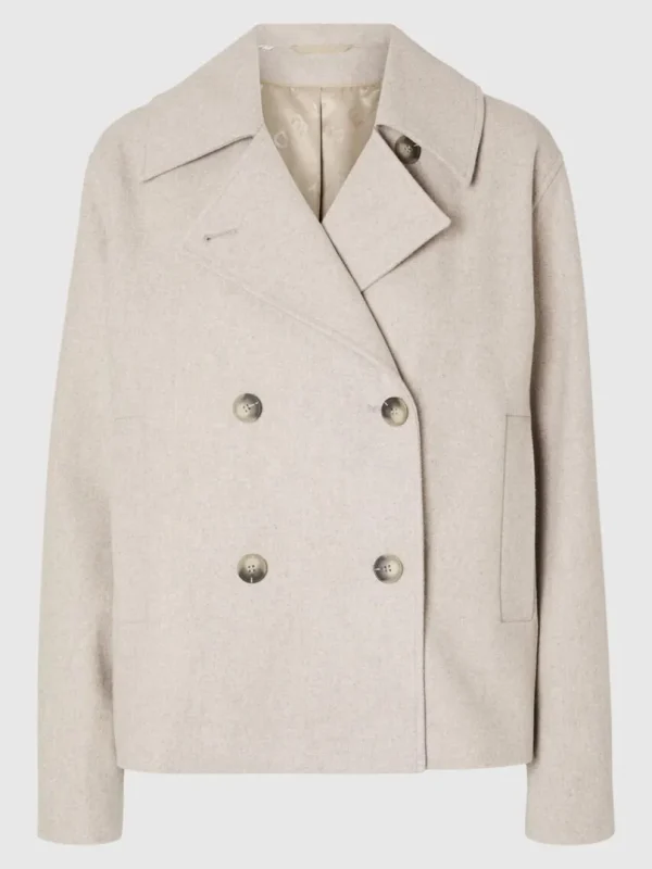 Overtøj>SELECTED DOBBELTRADET KORT JAKKE Beige