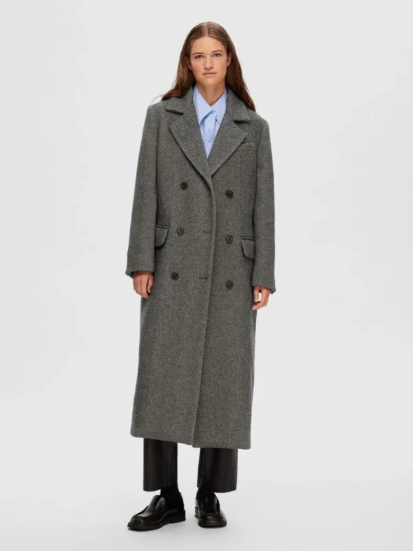 Overtøj>SELECTED DOBBELTRADET SILDEBEN FRAKKE Grey