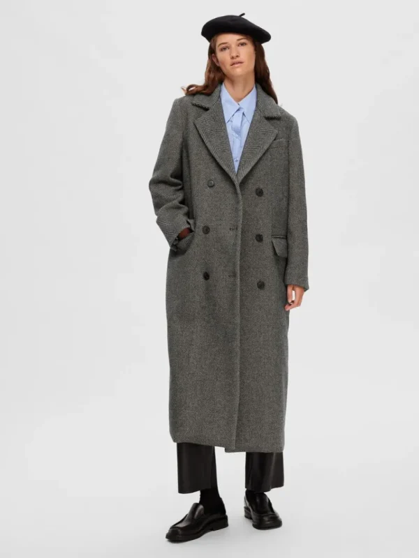 Overtøj>SELECTED DOBBELTRADET SILDEBEN FRAKKE Grey
