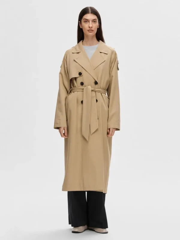 Overtøj>SELECTED DOBBELTRADET TRENCHCOAT Brown