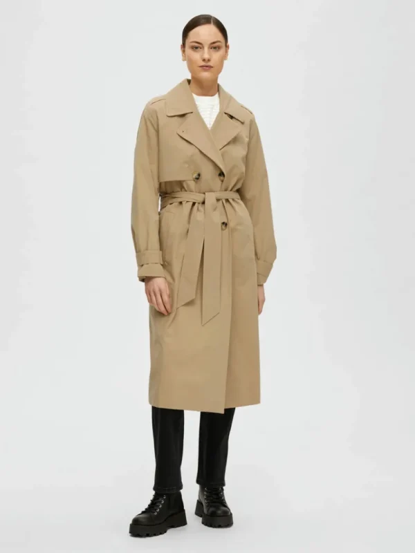 Overtøj>SELECTED DOBBELTRADET TRENCHCOAT Brown
