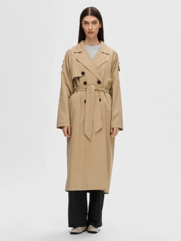 Overtøj>SELECTED DOBBELTRADET TRENCHCOAT Brown