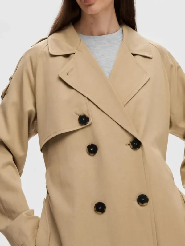 Overtøj>SELECTED DOBBELTRADET TRENCHCOAT Brown