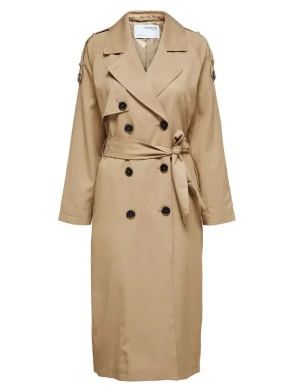 Overtøj>SELECTED DOBBELTRADET TRENCHCOAT Brown