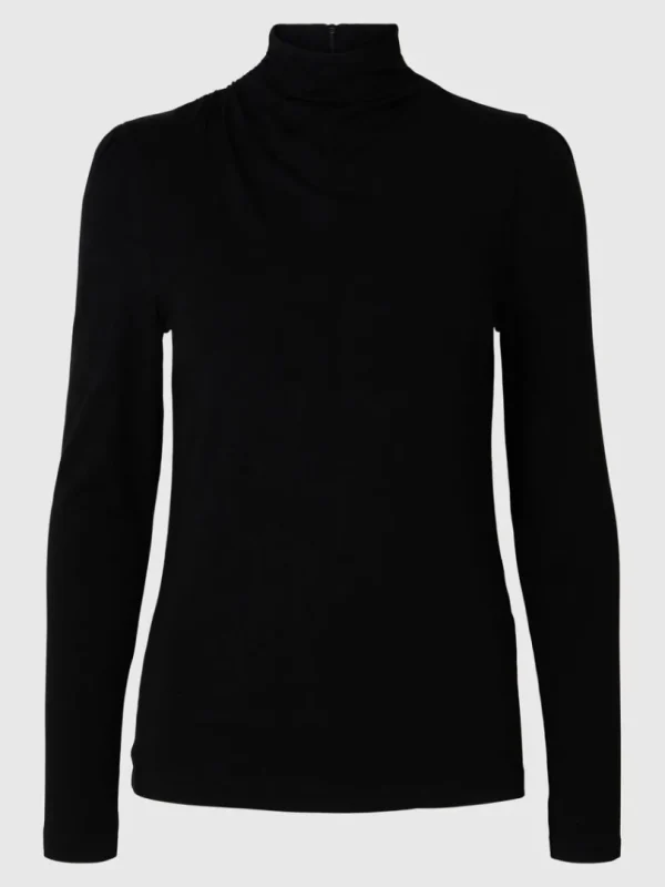 Toppe Og Bluser>SELECTED DRAPERET TOP MED LANGE ÆRMER Black