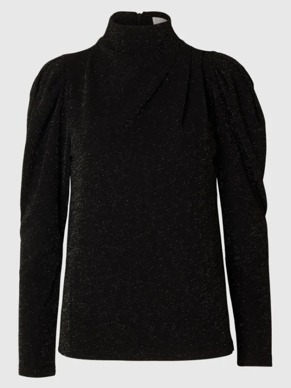 Toppe Og Bluser>SELECTED DRAPERET TOP MED LANGE ÆRMER Black