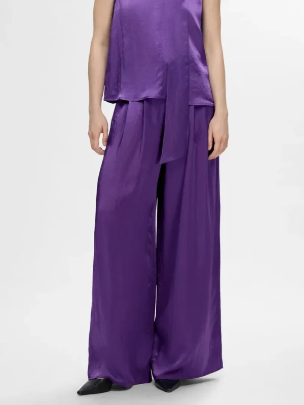 Bukser>SELECTED EKSTRA BREDE SATINBUKSER Purple