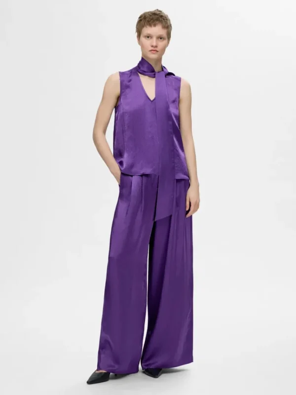 Bukser>SELECTED EKSTRA BREDE SATINBUKSER Purple
