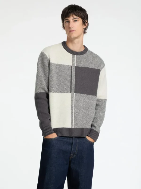 Strik>SELECTED FARVEBLOK SWEATER MED RUND HALS Grey