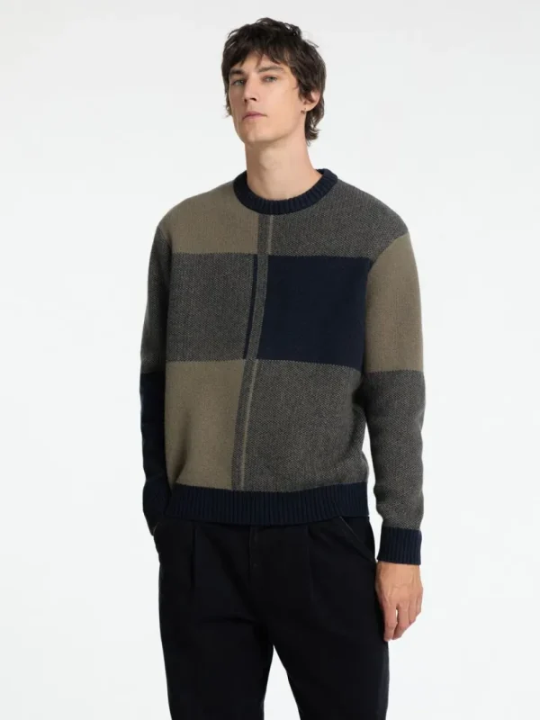 Strik>SELECTED FARVEBLOK SWEATER MED RUND HALS Blue