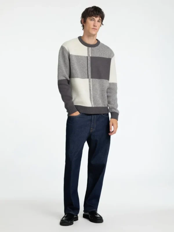 Strik>SELECTED FARVEBLOK SWEATER MED RUND HALS Grey