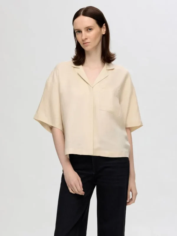 Skjorter>SELECTED FIRKANTET KORTÆRMET SKJORTE Beige