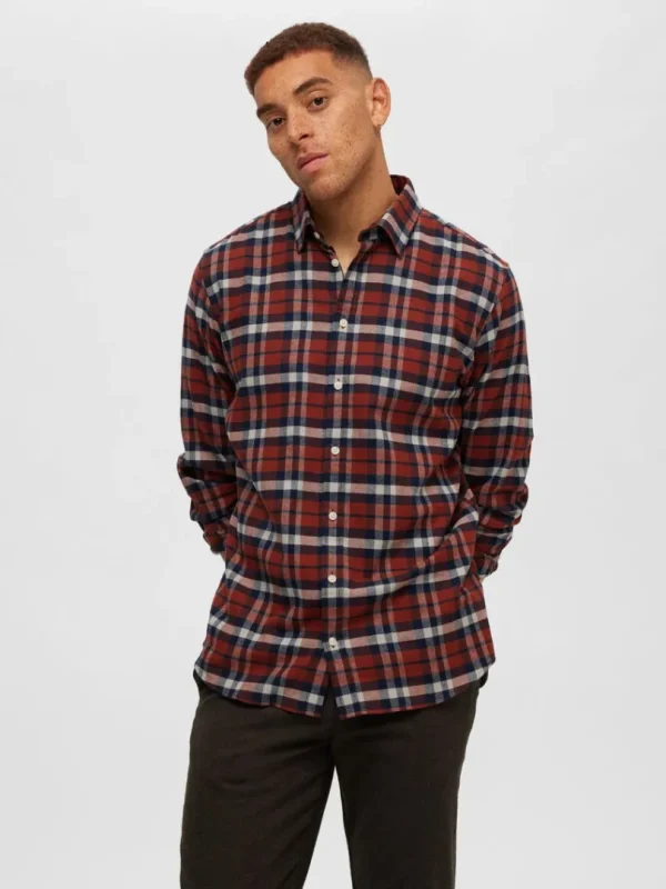 Skjorter>SELECTED FLANNEL OVERSHIRT Orange