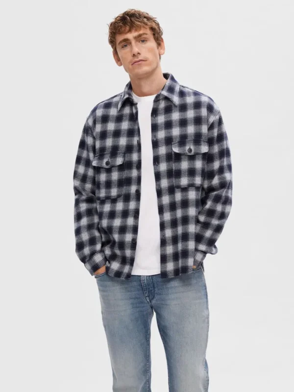 Overtøj | Skjorter>SELECTED FLANNEL OVERSHIRT Blue