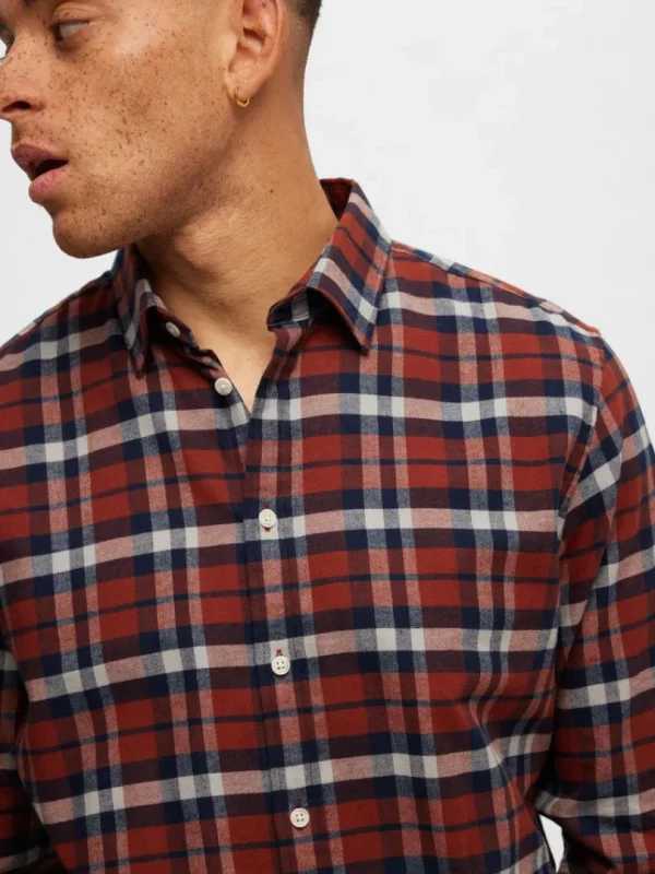 Skjorter>SELECTED FLANNEL OVERSHIRT Orange