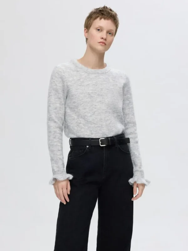 Strik>SELECTED FLÆSEÆRMER STRIKTRØJE Grey