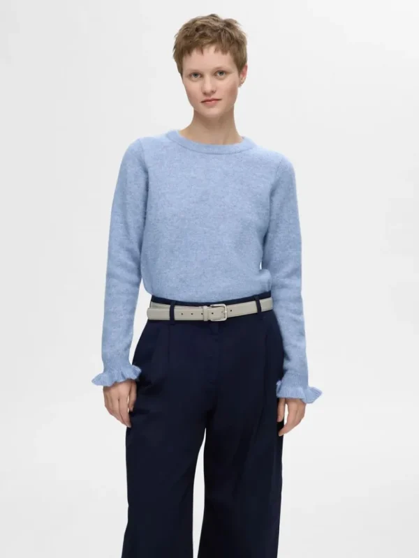 Strik>SELECTED FLÆSEÆRMER STRIKTRØJE Blue