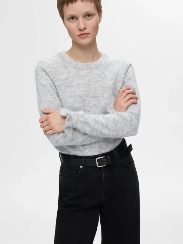 Strik>SELECTED FLÆSEÆRMER STRIKTRØJE Grey