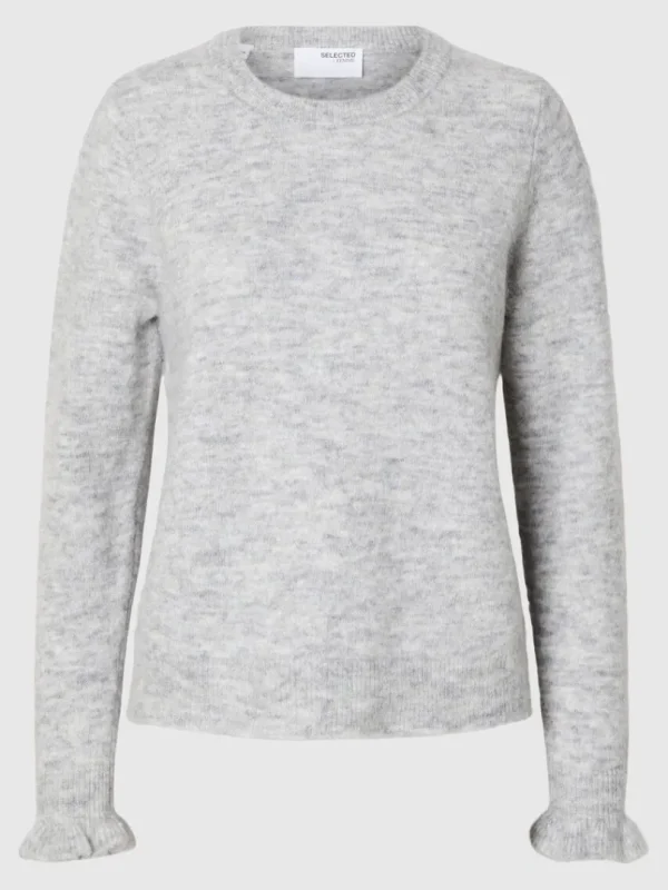 Strik>SELECTED FLÆSEÆRMER STRIKTRØJE Grey