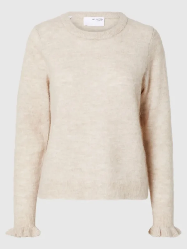 Strik>SELECTED FLÆSEÆRMER STRIKTRØJE Beige