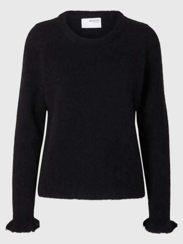 Strik>SELECTED FLÆSEÆRMER STRIKTRØJE Black