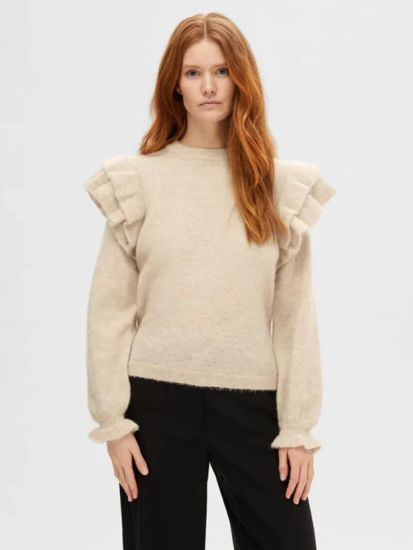 Strik>SELECTED FLÆSET PULLOVER Beige