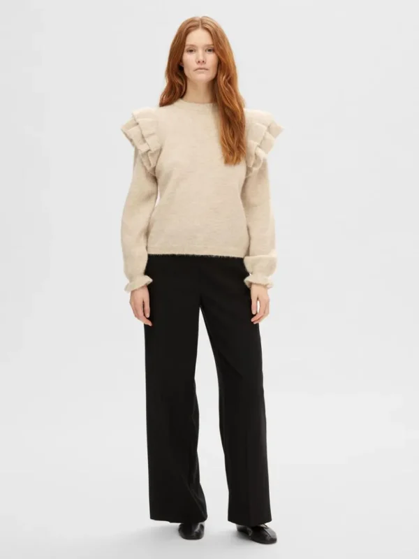 Strik>SELECTED FLÆSET PULLOVER Beige