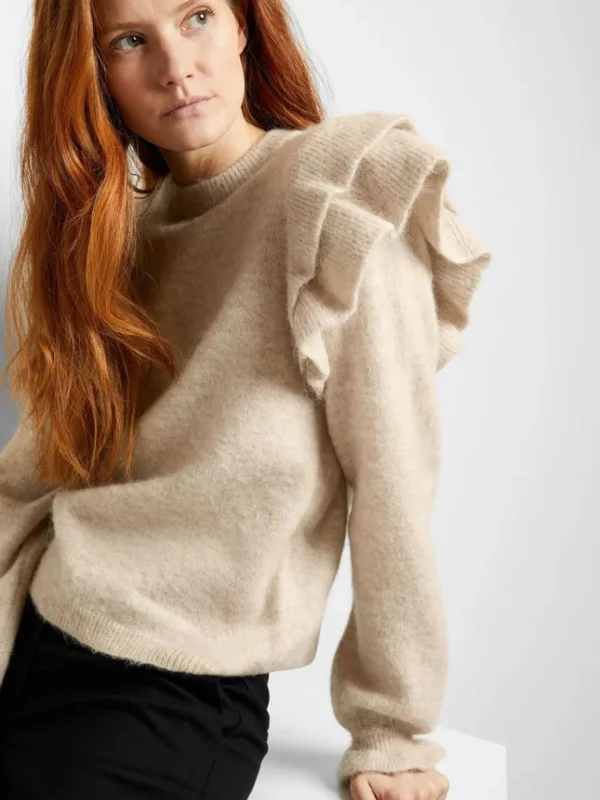 Strik>SELECTED FLÆSET PULLOVER Beige