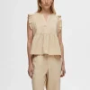 Toppe Og Bluser>SELECTED FLÆSET TOP Beige