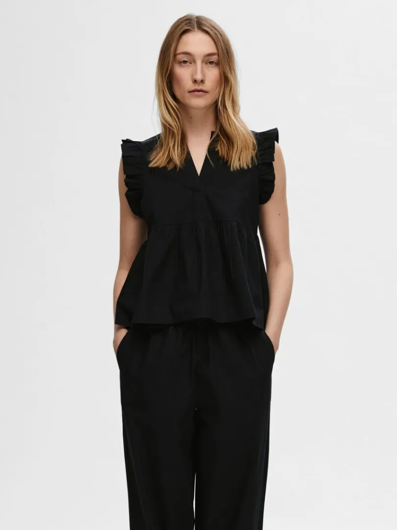 flset_top_0.webp Toppe Og Bluser>SELECTED FLÆSET TOP Black
