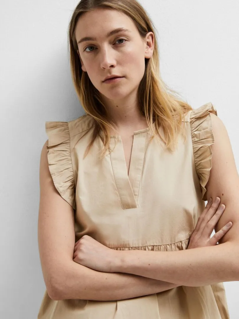 flset_top_2-2.webp Toppe Og Bluser>SELECTED FLÆSET TOP Beige