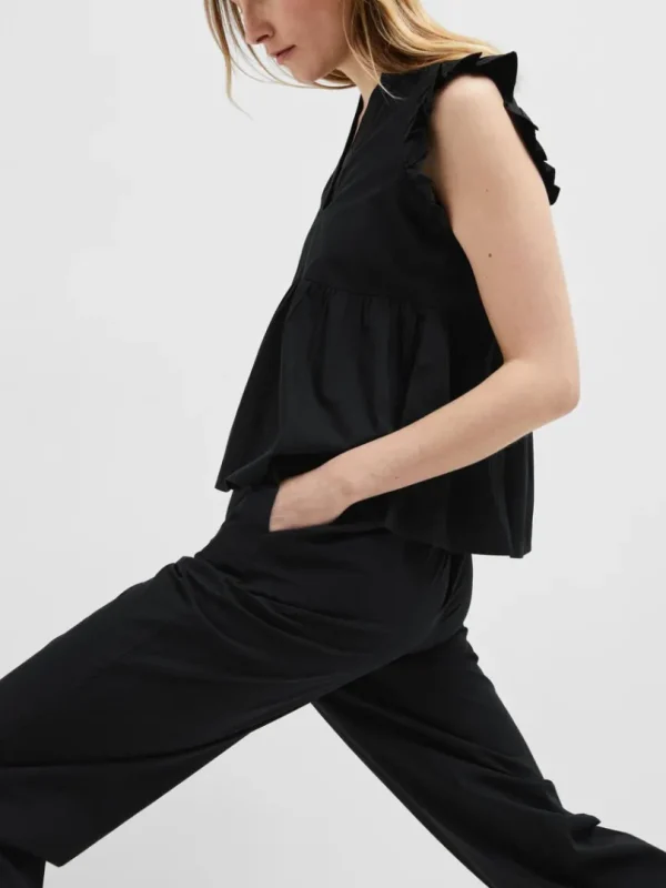 Toppe Og Bluser>SELECTED FLÆSET TOP Black