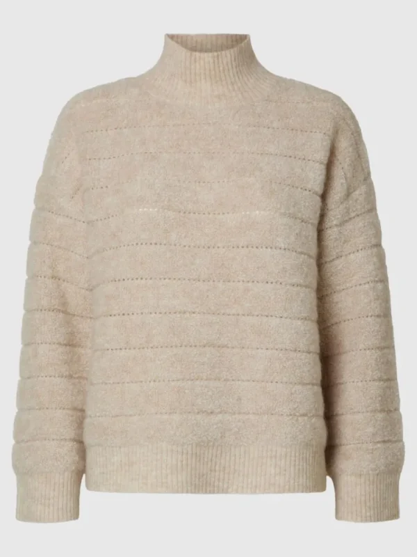 Strik>SELECTED FLUFFY HØJHALSET TRØJE Beige